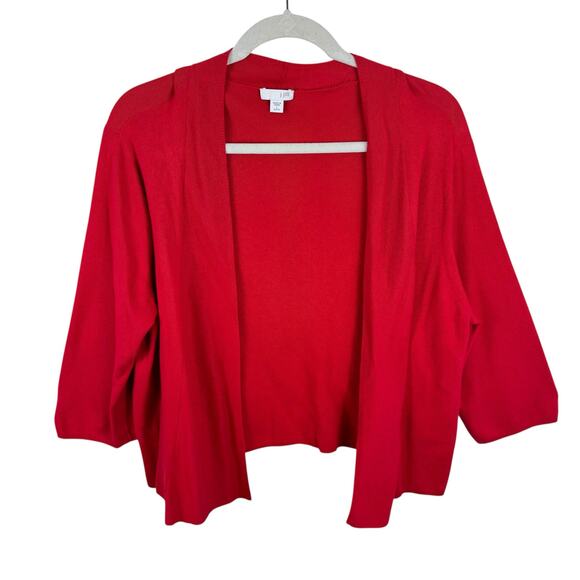 J. Jill Cotton Blend Red Cropped 3/4 Sleeve Lightweight Open Cardigan Size LP - Picture 1 of 5